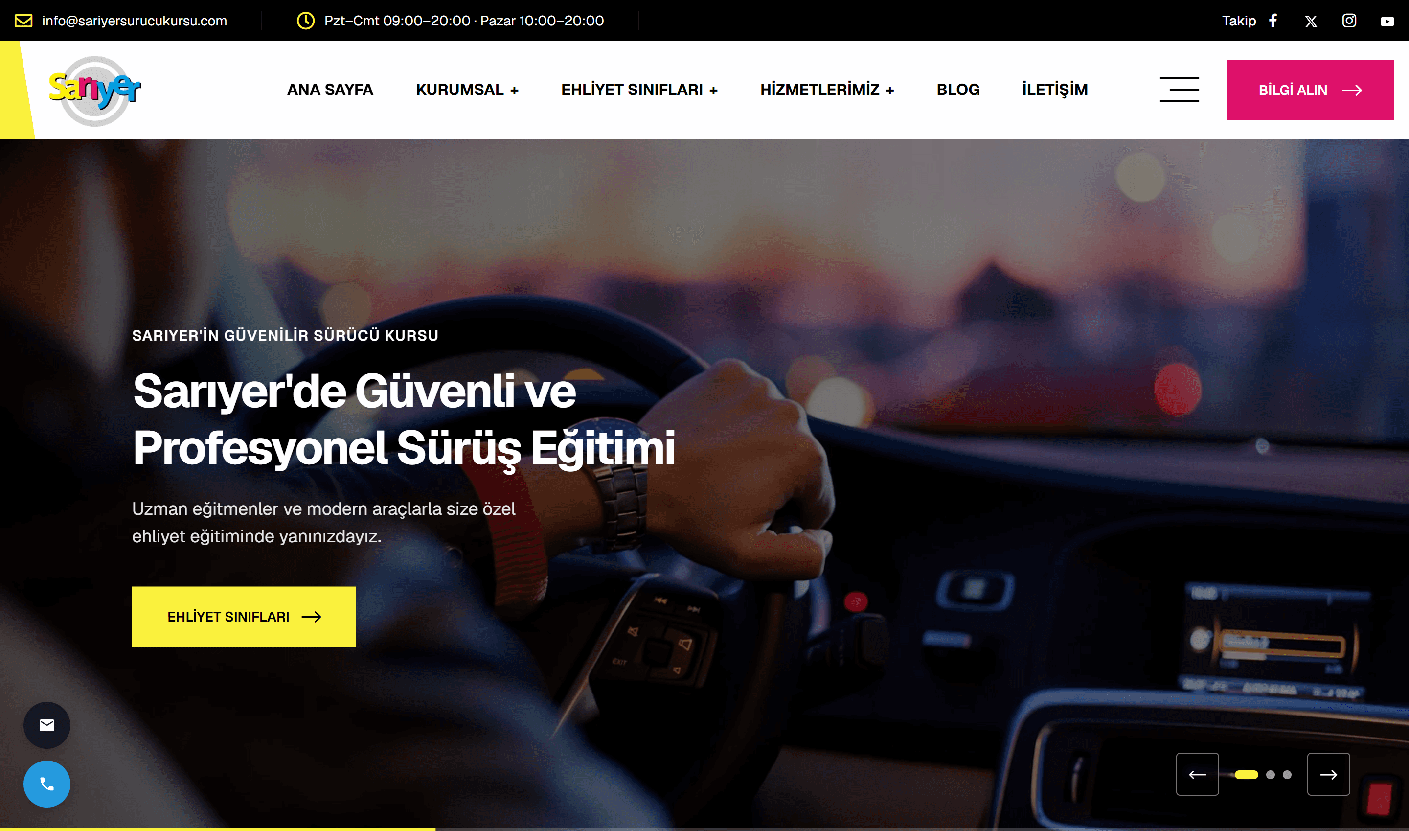 Sarıyer Sürücü Kursu homepage hero introducing professional driving lessons