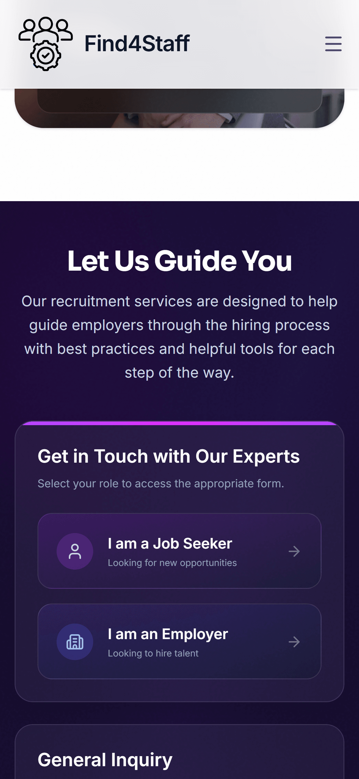 Find4Staff mobile contact pathways for job seekers and employers