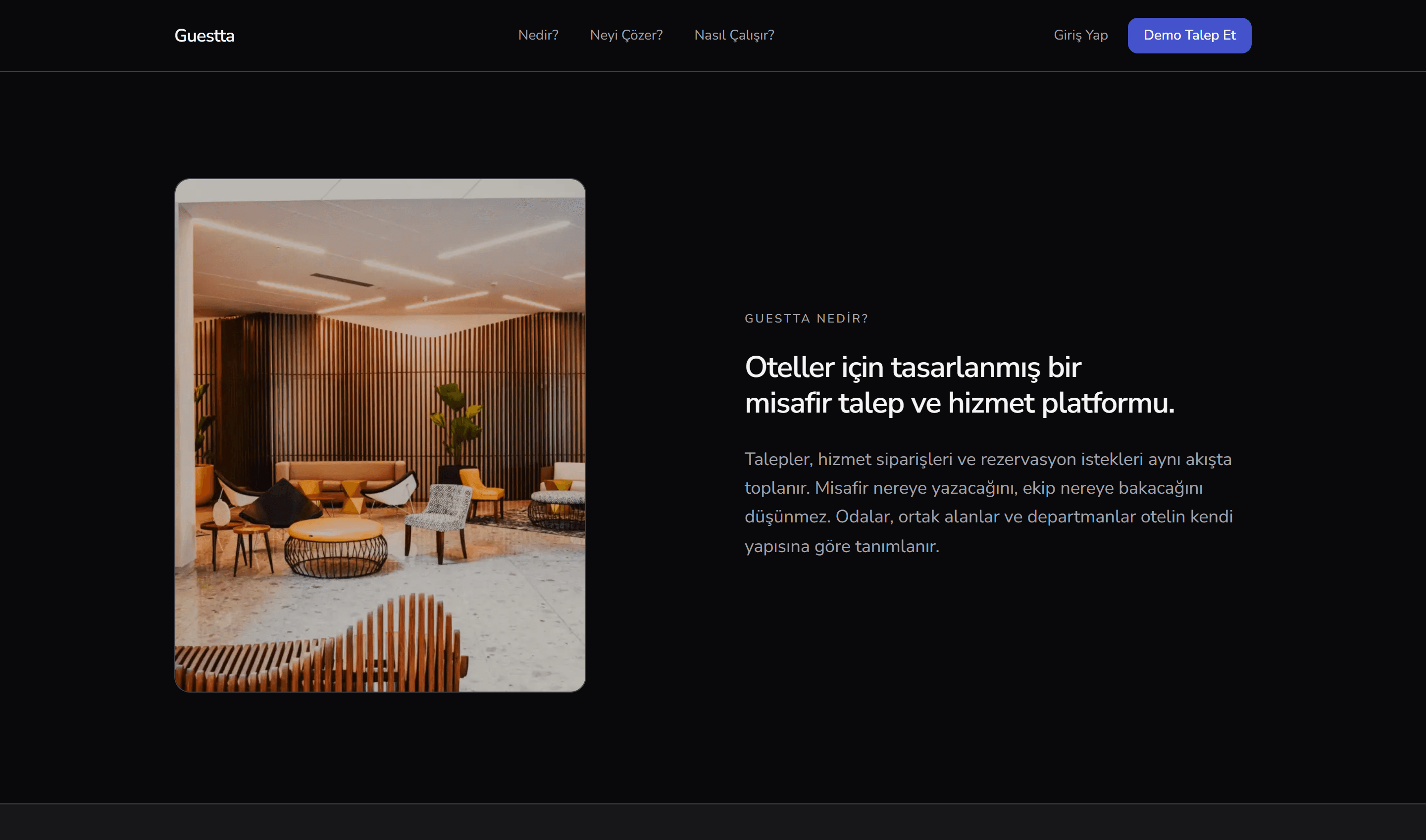 Guestta platform overview with a hotel lounge image
